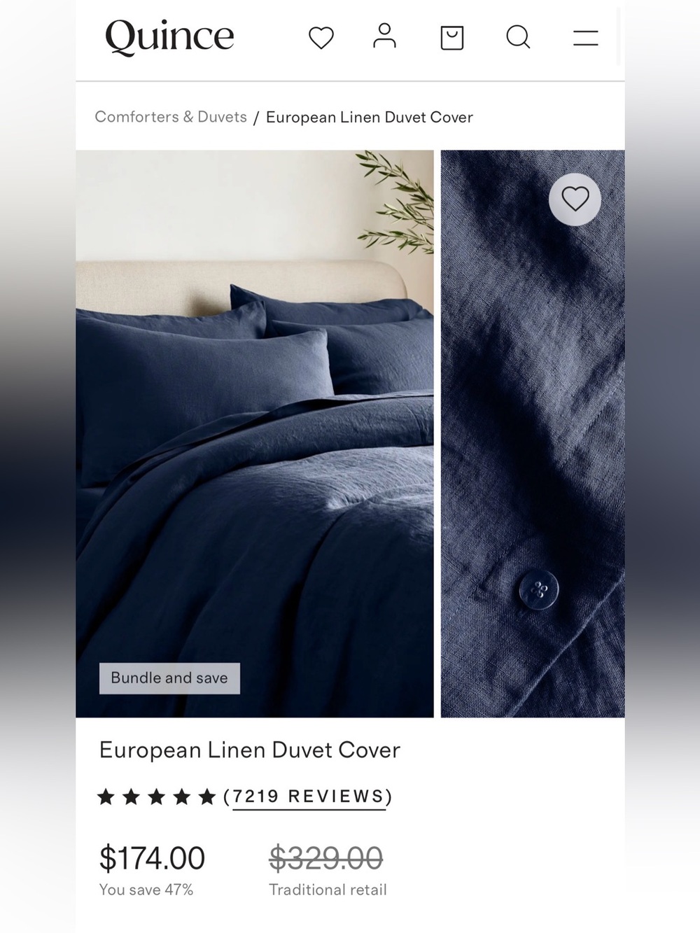 Navy king quince duvet European Linen Duvet Cover